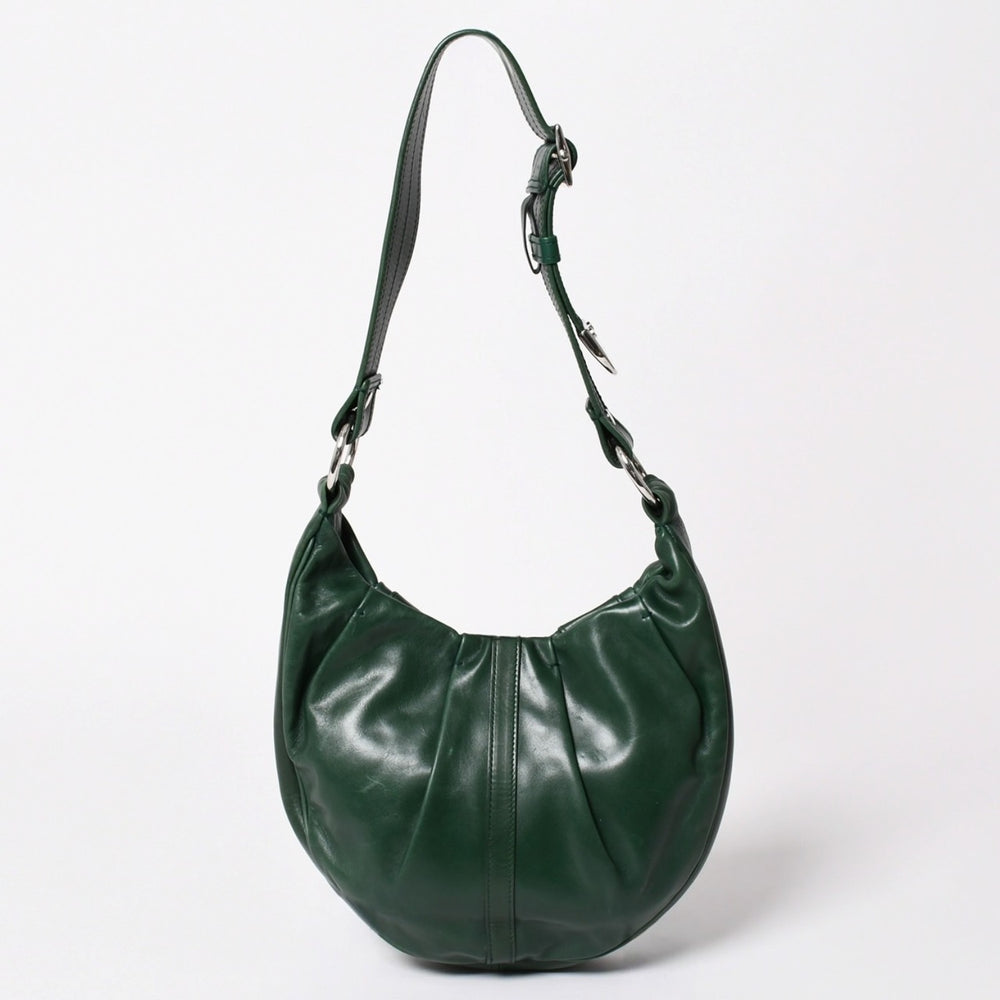 SAINT LAURENT Saint Laurent Rive Gauche Leather Hobo Shoulder Bag Tom Ford Period Pleated Green 120436 Silver Hardware Good Condition Used 4a003520