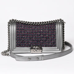Very Good Condition CHANEL Boy Chanel Chain Shoulder Bag No. 20 Tweed Leather Silver Hardware Used 4a003664