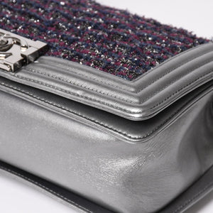 Very Good Condition CHANEL Boy Chanel Chain Shoulder Bag No. 20 Tweed Leather Silver Hardware Used 4a003664