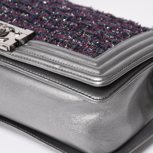Very Good Condition CHANEL Boy Chanel Chain Shoulder Bag No. 20 Tweed Leather Silver Hardware Used 4a003664