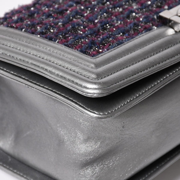 Very Good Condition CHANEL Boy Chanel Chain Shoulder Bag No. 20 Tweed Leather Silver Hardware Used 4a003664