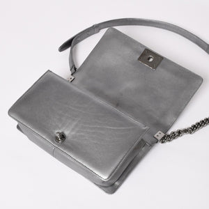Very Good Condition CHANEL Boy Chanel Chain Shoulder Bag No. 20 Tweed Leather Silver Hardware Used 4a003664