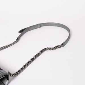 Very Good Condition CHANEL Boy Chanel Chain Shoulder Bag No. 20 Tweed Leather Silver Hardware Used 4a003664