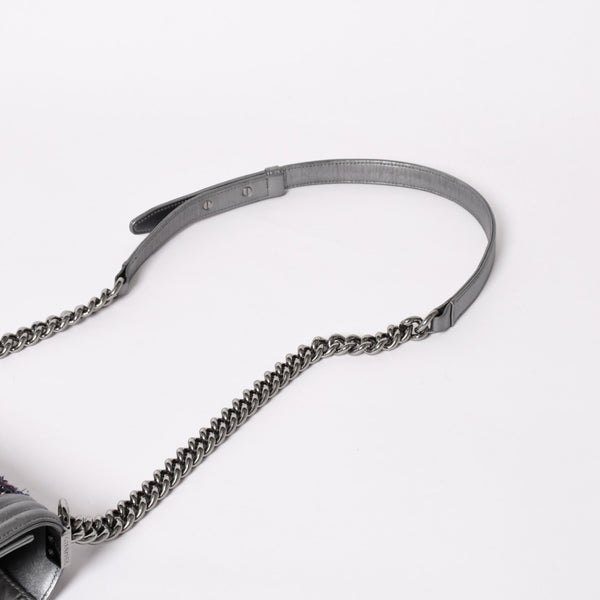 Very Good Condition CHANEL Boy Chanel Chain Shoulder Bag No. 20 Tweed Leather Silver Hardware Used 4a003664