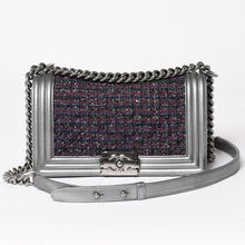 Load image into Gallery viewer, 極美品 CHANEL シャネル ボーイシャネル チェーンショルダーバッグ 20番台 ツイード レザー シルバー金具 中古 4a003664