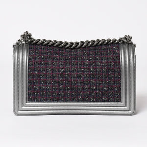 Very Good Condition CHANEL Boy Chanel Chain Shoulder Bag No. 20 Tweed Leather Silver Hardware Used 4a003664