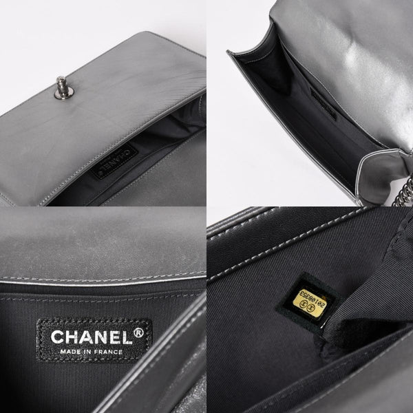 Very Good Condition CHANEL Boy Chanel Chain Shoulder Bag No. 20 Tweed Leather Silver Hardware Used 4a003664