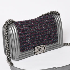 Very Good Condition CHANEL Boy Chanel Chain Shoulder Bag No. 20 Tweed Leather Silver Hardware Used 4a003664