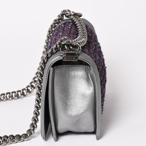 Very Good Condition CHANEL Boy Chanel Chain Shoulder Bag No. 20 Tweed Leather Silver Hardware Used 4a003664