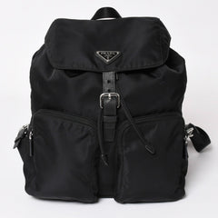Very good condition PRADA Rucksack Shoulder Bag Nylon Silver Metal Fittings Triangle Logo Saffiano Used 4a003693