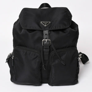 Very good condition PRADA Rucksack Shoulder Bag Nylon Silver Metal Fittings Triangle Logo Saffiano Used 4a003693