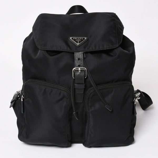 Very good condition PRADA Rucksack Shoulder Bag Nylon Silver Metal Fittings Triangle Logo Saffiano Used 4a003693