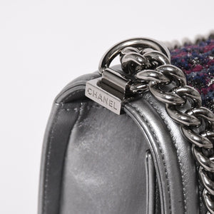 Very Good Condition CHANEL Boy Chanel Chain Shoulder Bag No. 20 Tweed Leather Silver Hardware Used 4a003664