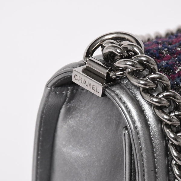 Very Good Condition CHANEL Boy Chanel Chain Shoulder Bag No. 20 Tweed Leather Silver Hardware Used 4a003664