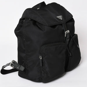 Very good condition PRADA Rucksack Shoulder Bag Nylon Silver Metal Fittings Triangle Logo Saffiano Used 4a003693