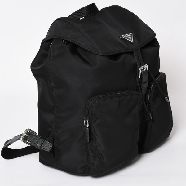 Very good condition PRADA Rucksack Shoulder Bag Nylon Silver Metal Fittings Triangle Logo Saffiano Used 4a003693