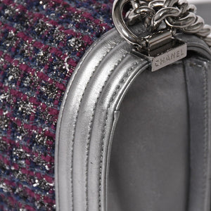 Very Good Condition CHANEL Boy Chanel Chain Shoulder Bag No. 20 Tweed Leather Silver Hardware Used 4a003664