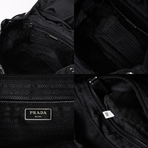 Very good condition PRADA Rucksack Shoulder Bag Nylon Silver Metal Fittings Triangle Logo Saffiano Used 4a003693