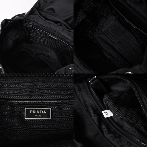 Very good condition PRADA Rucksack Shoulder Bag Nylon Silver Metal Fittings Triangle Logo Saffiano Used 4a003693