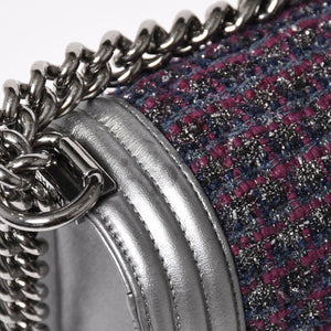 Very Good Condition CHANEL Boy Chanel Chain Shoulder Bag No. 20 Tweed Leather Silver Hardware Used 4a003664