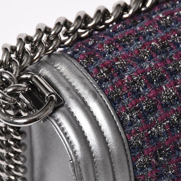 Very Good Condition CHANEL Boy Chanel Chain Shoulder Bag No. 20 Tweed Leather Silver Hardware Used 4a003664