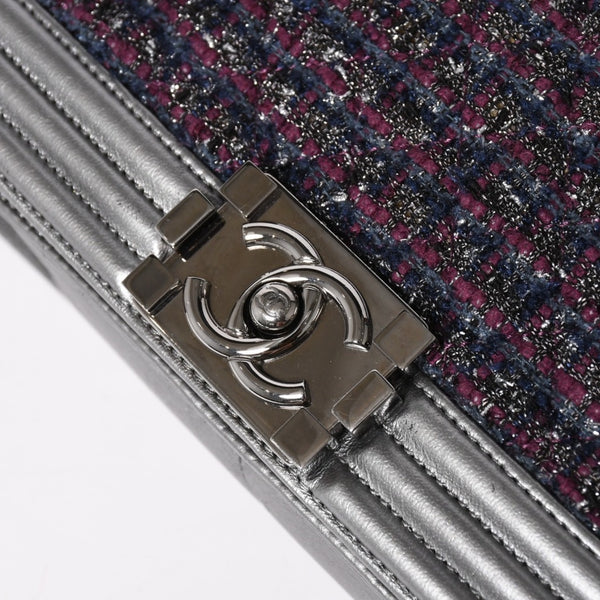 Very Good Condition CHANEL Boy Chanel Chain Shoulder Bag No. 20 Tweed Leather Silver Hardware Used 4a003664