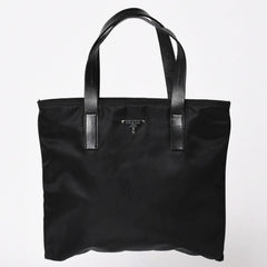 Very Good Condition PRADA Re-Nylon Mini Tote Bag BN0332 Tesuto Nylon Leather Black Triangle Logo Plate 31 Size Used 4a003666