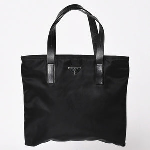Very Good Condition PRADA Re-Nylon Mini Tote Bag BN0332 Tesuto Nylon Leather Black Triangle Logo Plate 31 Size Used 4a003666