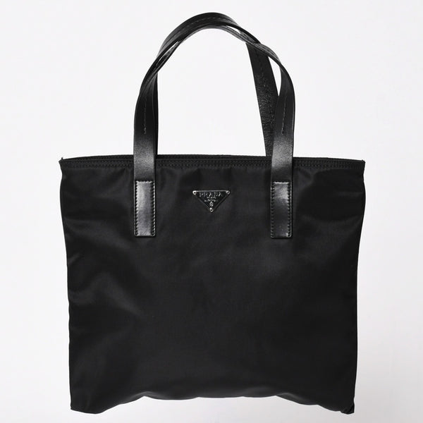 Very Good Condition PRADA Re-Nylon Mini Tote Bag BN0332 Tesuto Nylon Leather Black Triangle Logo Plate 31 Size Used 4a003666