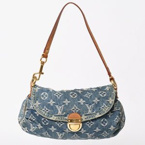 LOUIS VUITTON ルイヴィトン ミニプリーティ ワンショルダーバッグ M95050 モノグラム デニム インディゴブルー 美品 中古 4a003990