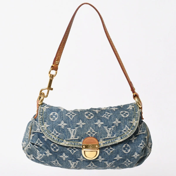 LOUIS VUITTON ルイヴィトン ミニプリーティ ワンショルダーバッグ M95050 モノグラム デニム インディゴブルー 美品 中古 4a003990