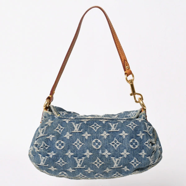 LOUIS VUITTON ルイヴィトン ミニプリーティ ワンショルダーバッグ M95050 モノグラム デニム インディゴブルー 美品 中古 4a003990