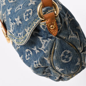 LOUIS VUITTON ルイヴィトン ミニプリーティ ワンショルダーバッグ M95050 モノグラム デニム インディゴブルー 美品 中古 4a003990
