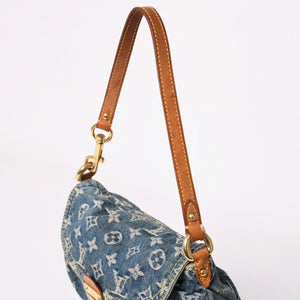 LOUIS VUITTON ルイヴィトン ミニプリーティ ワンショルダーバッグ M95050 モノグラム デニム インディゴブルー 美品 中古 4a003990