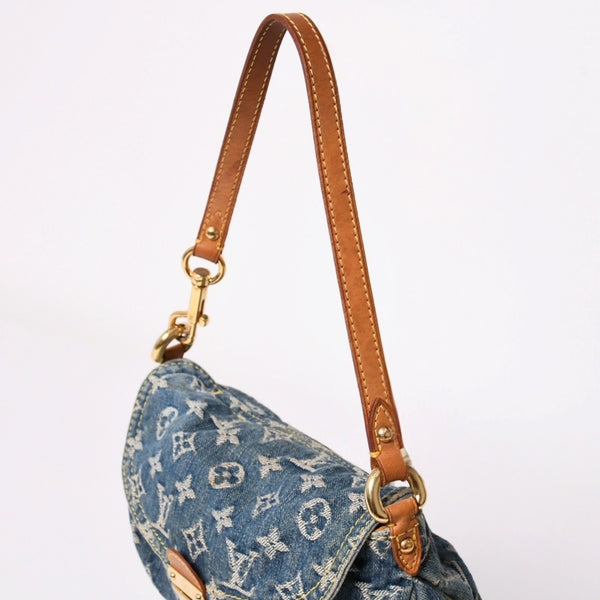 LOUIS VUITTON ルイヴィトン ミニプリーティ ワンショルダーバッグ M95050 モノグラム デニム インディゴブルー 美品 中古 4a003990