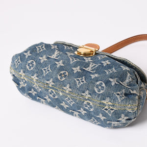 LOUIS VUITTON ルイヴィトン ミニプリーティ ワンショルダーバッグ M95050 モノグラム デニム インディゴブルー 美品 中古 4a003990
