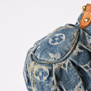 LOUIS VUITTON ルイヴィトン ミニプリーティ ワンショルダーバッグ M95050 モノグラム デニム インディゴブルー 美品 中古 4a003990