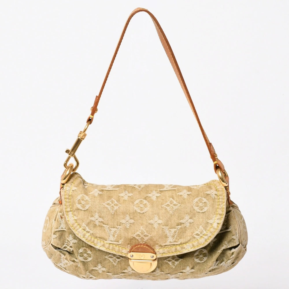 LOUIS VUITTON ルイヴィトン ミニ プリーティ ワンショルダーバッグ M95217 モノグラム デニム カーキ 美品 中古 4a004001