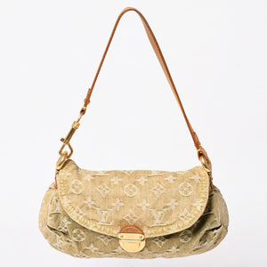 LOUIS VUITTON ルイヴィトン ミニ プリーティ ワンショルダーバッグ M95217 モノグラム デニム カーキ 美品 中古 4a004001