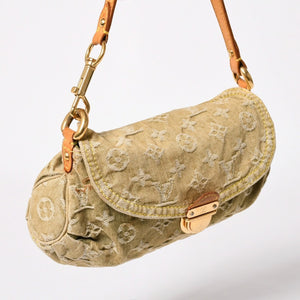 LOUIS VUITTON ルイヴィトン ミニ プリーティ ワンショルダーバッグ M95217 モノグラム デニム カーキ 美品 中古 4a004001