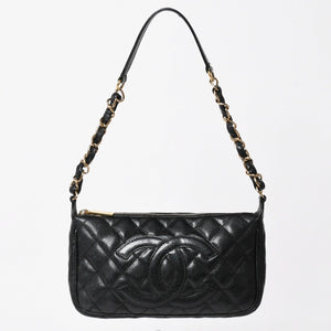 極美品 CHANEL シャネル チェーンショルダーバッグ マトラッセ キャビアスキン ココマーク ブラック ショルダーポーチ 7番台 A22476 中古 4a003712