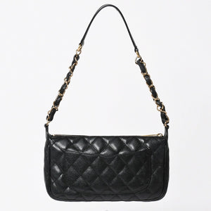 極美品 CHANEL シャネル チェーンショルダーバッグ マトラッセ キャビアスキン ココマーク ブラック ショルダーポーチ 7番台 A22476 中古 4a003712