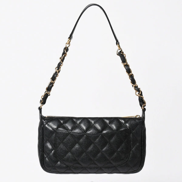 極美品 CHANEL シャネル チェーンショルダーバッグ マトラッセ キャビアスキン ココマーク ブラック ショルダーポーチ 7番台 A22476 中古 4a003712