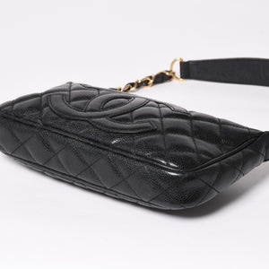 極美品 CHANEL シャネル チェーンショルダーバッグ マトラッセ キャビアスキン ココマーク ブラック ショルダーポーチ 7番台 A22476 中古 4a003712