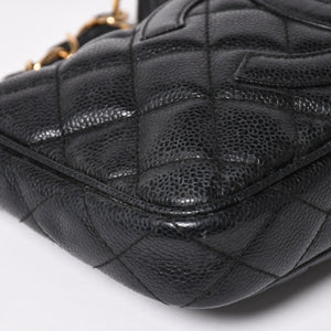 極美品 CHANEL シャネル チェーンショルダーバッグ マトラッセ キャビアスキン ココマーク ブラック ショルダーポーチ 7番台 A22476 中古 4a003712