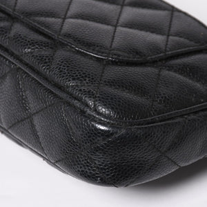 極美品 CHANEL シャネル チェーンショルダーバッグ マトラッセ キャビアスキン ココマーク ブラック ショルダーポーチ 7番台 A22476 中古 4a003712