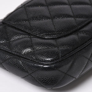 極美品 CHANEL シャネル チェーンショルダーバッグ マトラッセ キャビアスキン ココマーク ブラック ショルダーポーチ 7番台 A22476 中古 4a003712