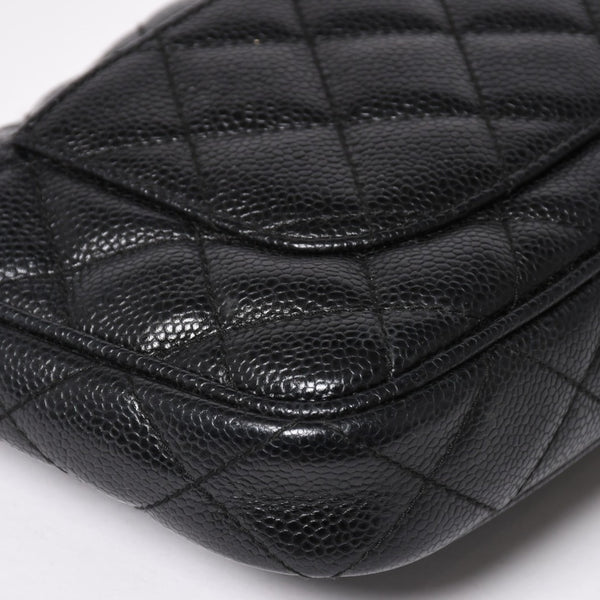 極美品 CHANEL シャネル チェーンショルダーバッグ マトラッセ キャビアスキン ココマーク ブラック ショルダーポーチ 7番台 A22476 中古 4a003712