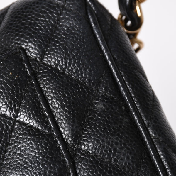 極美品 CHANEL シャネル チェーンショルダーバッグ マトラッセ キャビアスキン ココマーク ブラック ショルダーポーチ 7番台 A22476 中古 4a003712
