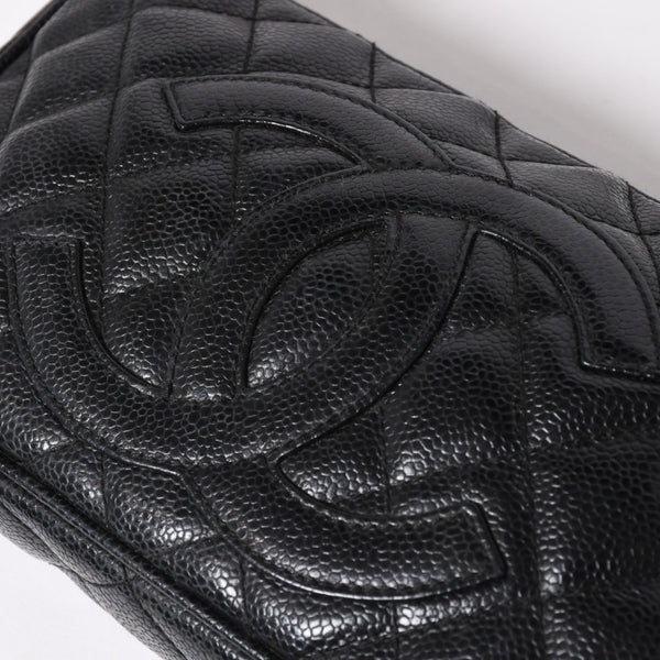 極美品 CHANEL シャネル チェーンショルダーバッグ マトラッセ キャビアスキン ココマーク ブラック ショルダーポーチ 7番台 A22476 中古 4a003712